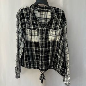 Lane Bryant plaid button up with tie cinch waist size 16